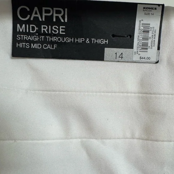 Apt 9 Women's White Capri Torie Pants size 14 NWT - Picture 4 of 5